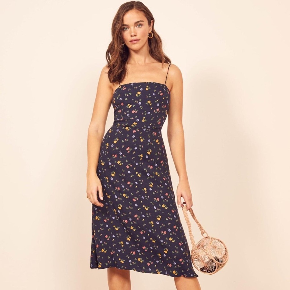 Reformation Cecilia Blue Midi Floral Spaghetti Strap Dress Size 12